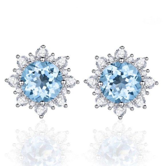 Jewelry - Elegant Sterling Silver Blue Sapphire Stud Earrings